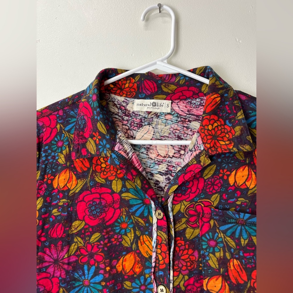 Natural Life Women’s Tunic Style Flower Design Button Dress Small Boho - Picture 3 of 4